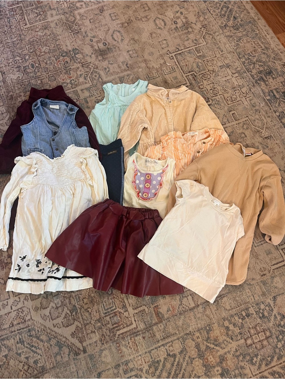 Zara Kids Mixed Tops & Skirts Bundle - Cream, Tan, Burgundy, Mint, Denim